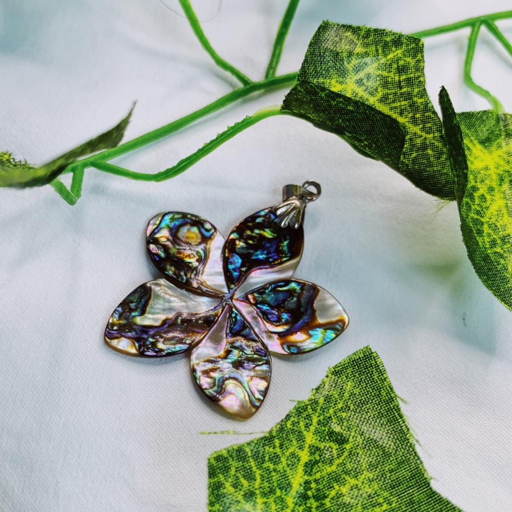 Iridescent Abalone Shell Flower Pendant (Necklace)